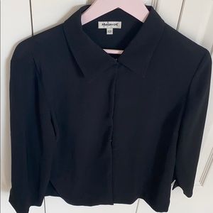 Black blouse with collar and eyelet closure